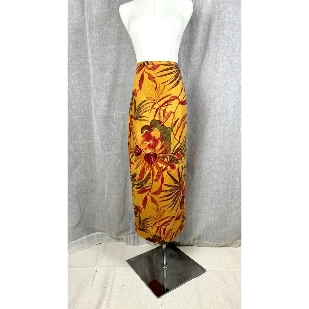Vintage 90's Chico's Botanical Linen Wrap Skirt Resort Quiet Luxury Size 1 Sz M